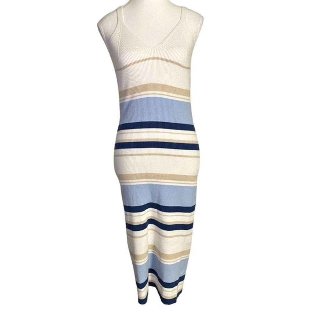 Willow & Wind Striped Ribbed Knit Midi Dress Size Large Coastal Retro Y2K